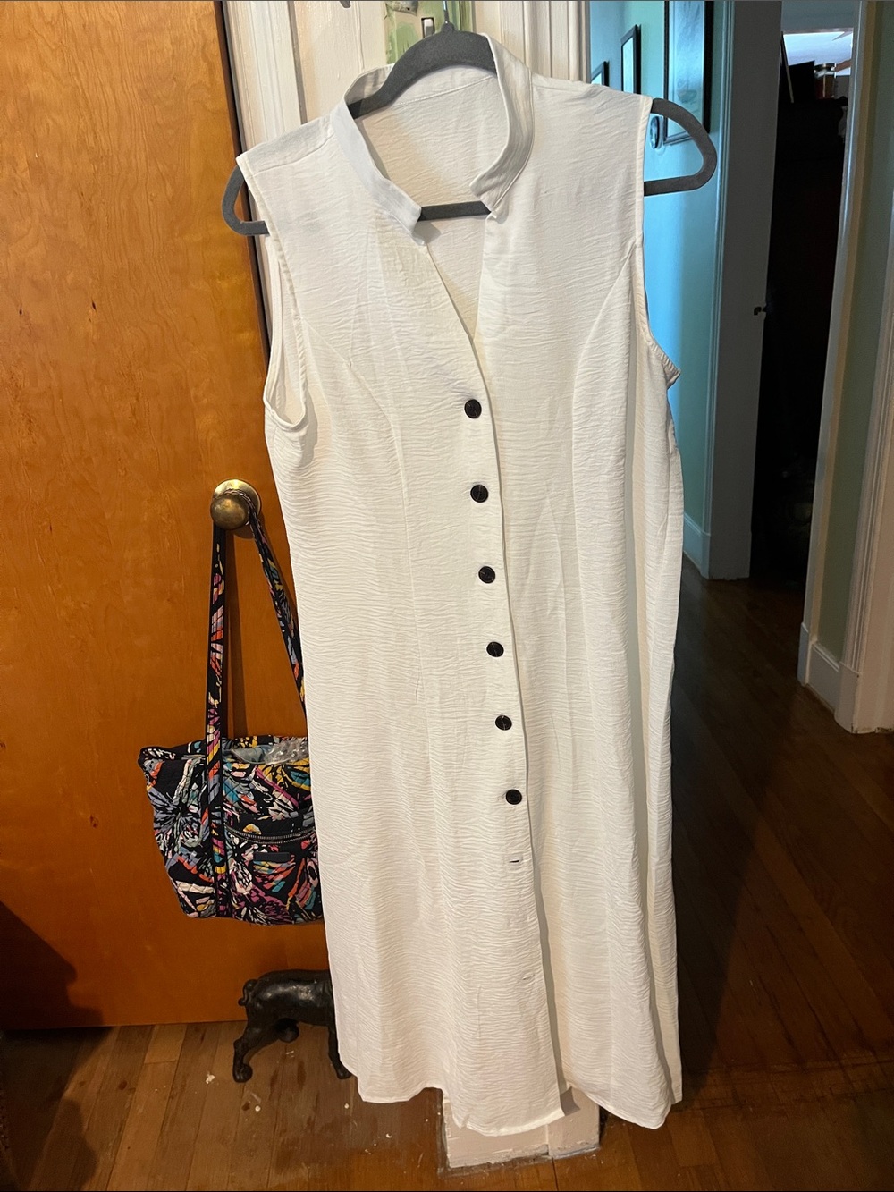 Sleeveless White Button-Front Midi Dress